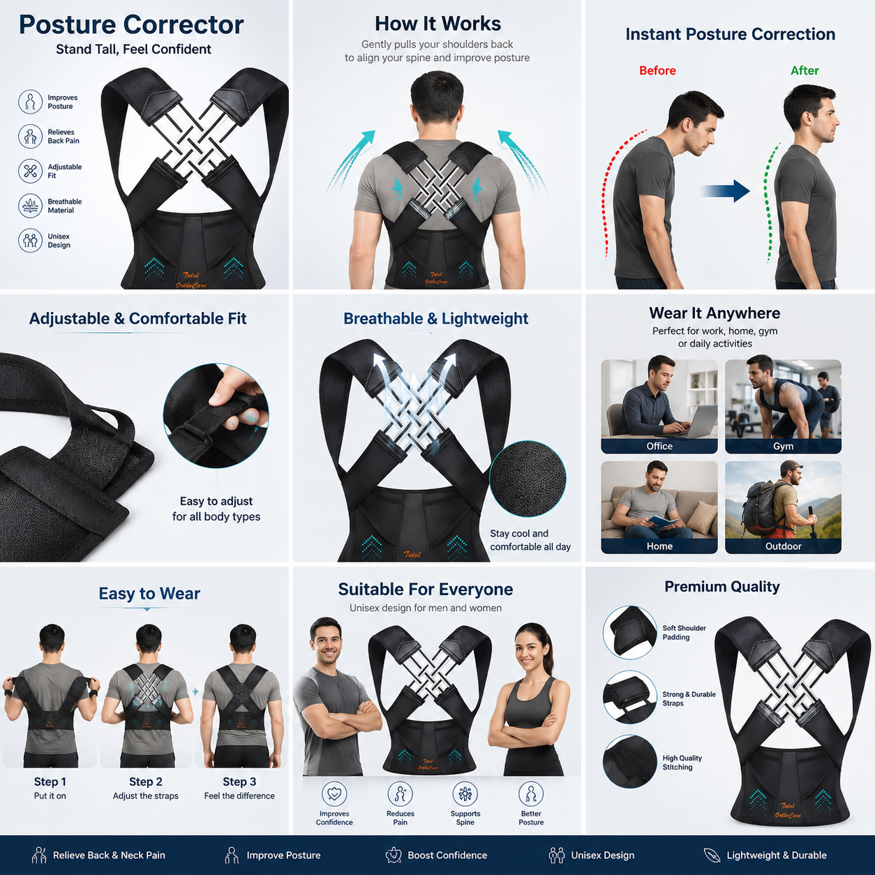 Posture Corrector Free Size Designed to provide exceptional Back Straight And Shoulder Support Belt